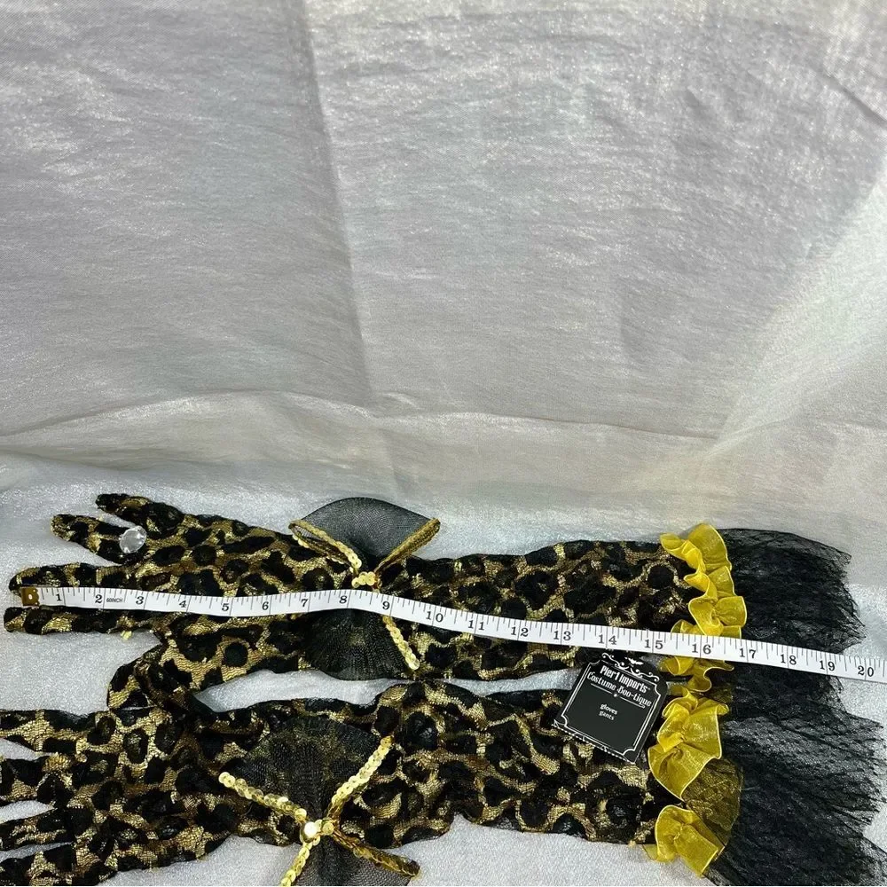 Pier 1 Imports Leopard Print Lace Gloves with Gold Accent Bows and Bling